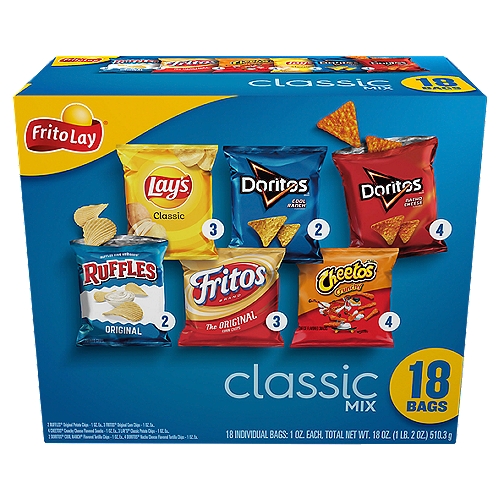 Frito Lay Classic Mix Snacks Variety Pack, 1 oz, 18 count