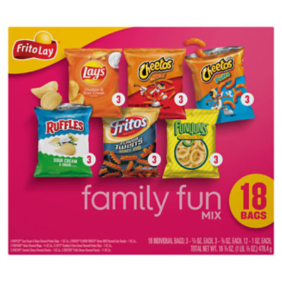 Frito Lay Family Fun Mix Snacks Variety Pack, 18 count, 16 7/8 oz, 16.88 Ounce