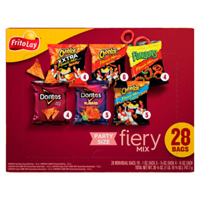 Frito Lay Fiery Mix Snacks Party Size Variety Pack, 28 count, 26 3/8 oz