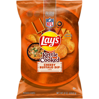 Lay's Kettle Cooked Potato Chips Cheesy Buffalo Dip Flavored 8 Oz