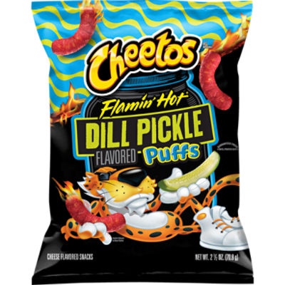 Cheetos Puffs Cheese Flavored Snacks Flamin Hot Dill Pickle Flavored 2 1/2 Oz