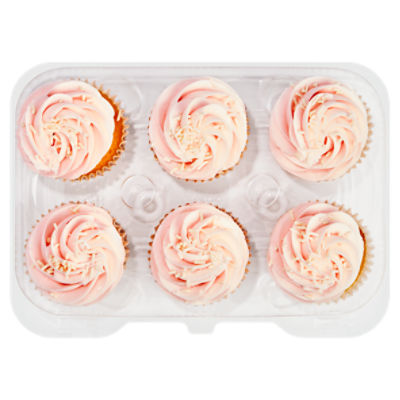 6 Pack Pink Champagne Iced Yellow Cupcakes