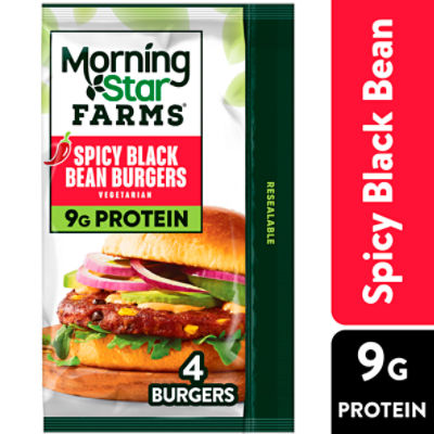 MorningStar Farms Spicy Black Bean Veggie Burgers, Vegetarian, 4Ct Bag
