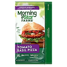 MorningStar Farms Veggie Burgers, Plant Based, Tomato Basil Pizza, 9.5oz Bag, 4 Burgers