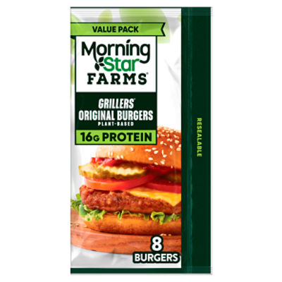 MorningStar Farms Grillers Veggie Burgers, Plant Based Protein, 8Ct Bag