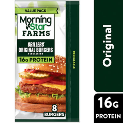 MorningStar Farms Grillers Veggie Burgers, Plant Based Protein, 8Ct Bag