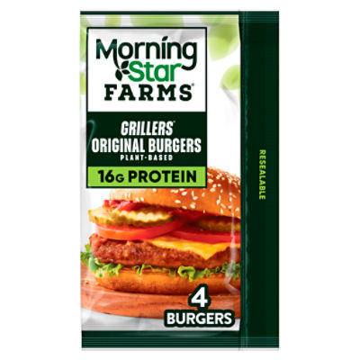 MorningStar Farms Grillers Veggie Burgers, Plant Based Protein, 4Ct Bag