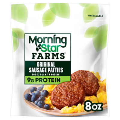 MorningStar Farms Veggie Breakfast Original Meatless Sausage Patties, Vegan Plant Based Protein, 6Ct