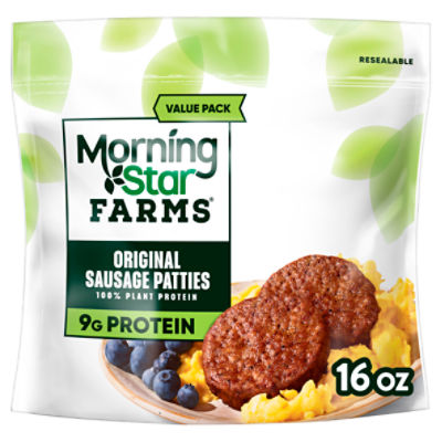 MorningStar Farms Veggie Breakfast Original Meatless Sausage Patties, Vegan Plant Based Protein, 12Ct