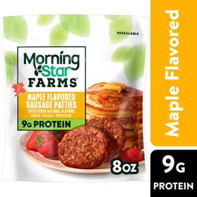 MorningStar Farms Veggie Breakfast Maple Flavored Sausage Patties, Vegan Plant Based Protein, 6Ct