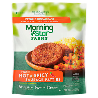 MorningStar Farms Veggie Breakfast Hot and Spicy Meatless Sausage Patties, 8 oz, 6 Count