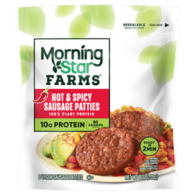 MorningStar Farms Veggie Breakfast Hot and Spicy Meatless Sausage Patties, 8 oz, 6 Count