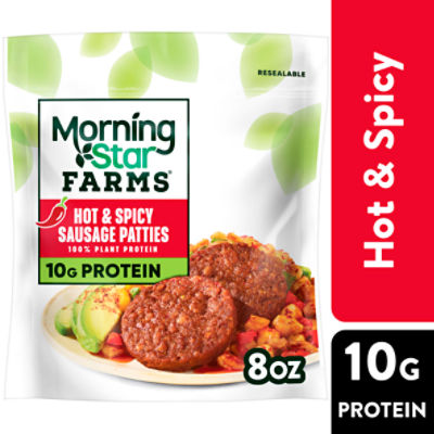 MorningStar Farms Veggie Breakfast Hot and Spicy Sausage Patties, Vegan Plant Based Protein, 6Ct Bag