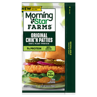 MorningStar Farms Original Meatless Chicken Patties, Vegan Plant Based Protein, 4Ct Bag