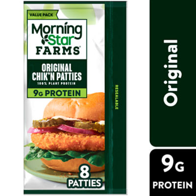 MorningStar Farms Original Chik'n Patties, Vegan Plant Based Protein, 8Ct Bag