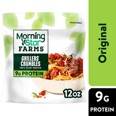 MorningStar Farms Meal Starters Grillers Vegan Crumbles, Vegan Plant Based Protein, 12 oz Bag