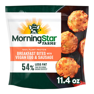 MorningStar Farms Vegan Egg and Sausage Veggie Breakfast Bites with Vegan Egg and Sausage, Vegan Plant Based Protein, 11.4 oz