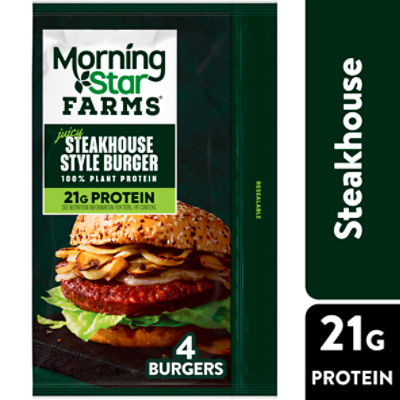 MorningStar Farms Juicy Steakhouse Style Vegan Burgers, 4 count, 16 oz