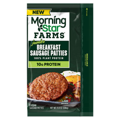 MorningStar Farms Original Jumbo Meatless Sausage Patties, Vegan Plant Based Protein, 6Ct Bag