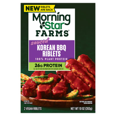 MorningStar Farms Korean BBQ Meatless Sauced Riblets, Vegan Plant Based Protein, 2Ct Box