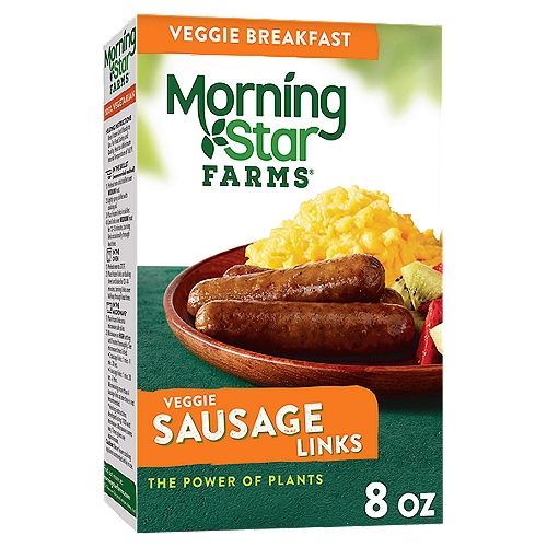Mouthwatering and meatless, MorningStar Farms plant-based Original Sausage Links are a delicious, meat-free addition to any balanced breakfast
Savory veggie sausage links seasoned with an inviting blend of aromatic herbs and spices; Enjoy with breakfast scrambles, waffles, or pancakes
100% vegetarian; Good source of protein; Kosher Dairy; Contains wheat, egg, soy, and milk ingredients
A delicious meat-free addition to any balanced breakfast, MorningStar Farms Original Sausage Links are plant-based and seasoned with an inviting blend of aromatic herbs and spices to delight everyone in your family. With 85% less fat than cooked pork sausage*, MorningStar Farms Original Sausage Links provide a good source of protein (9g per serving, 12% of daily value); Whether you're whipping up a breakfast scramble, a short stack of pancakes, or biscuits with veggie gravy, MorningStar Farms Original Sausage Links are sure to please vegetarians and meat-lovers alike. These veggie sausage links make a wonderful addition to breakfast sandwiches, too. MorningStar Farms makes it so easy to get your plant-based protein any time of the day, it's good for you and good for the planet. *Cooked pork sausage links contains 19g total fat per serving (45g). MSF Veggie Breakfast Sausage Links contain 3g total fat per serving (45g).