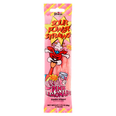 Dorval Sour Power Straws Pink Lemonade Candy Straws, 9 count, 1.75 oz