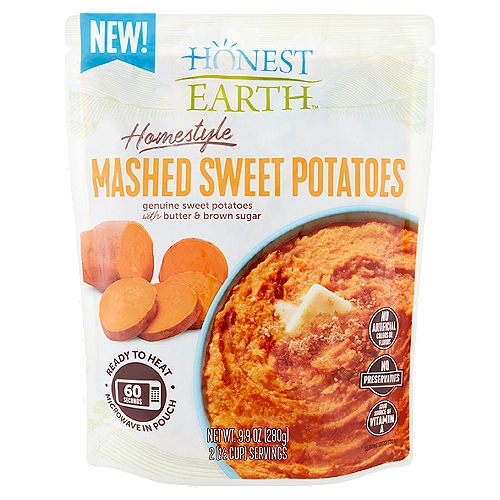 Honest Earth Homestyle Mashed Sweet Potatoes, 9.9 oz
Genuine Sweet Potatoes with Butter & Brown Sugar