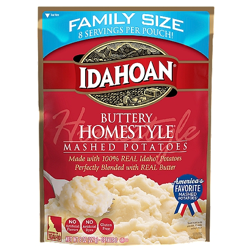 Idahoan Buttery Homestyle® Mashed Potatoes Family Size, 8 oz Pouch (Pack of 8)
