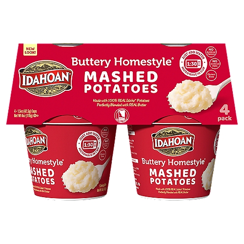 Idahoan Buttery Homestyle Mashed Potatoes Cup, 1.5 oz (Pack of 4)