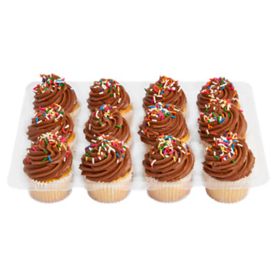 12 Pack Yellow Cupcakes W/ Chocolate Icing