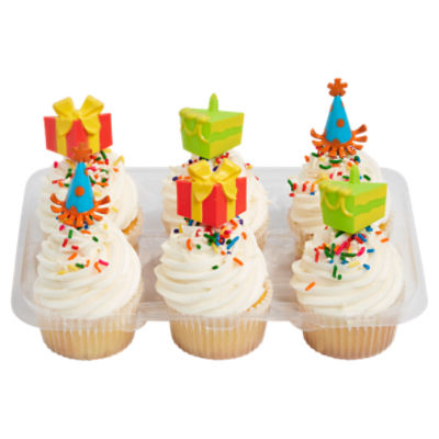 6 Pack Yellow Cupcake W/ Vanilla Icing & Picks