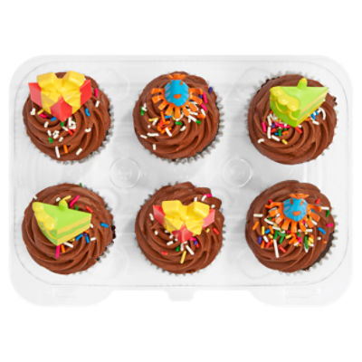 6 Pack Chocolate Cupcakes W/ Chocolate Icing & Picks
