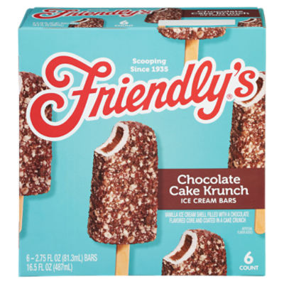 Friendly's Chocolate Cake Krunch Ice Cream Bars 6 - 2.75 fl oz Bars, 16.5 Fluid ounce