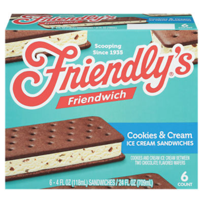 Friendly's Friendwich Cookies & Cream Ice Cream Sandwiches 6 - 4 fl oz Sandwiches