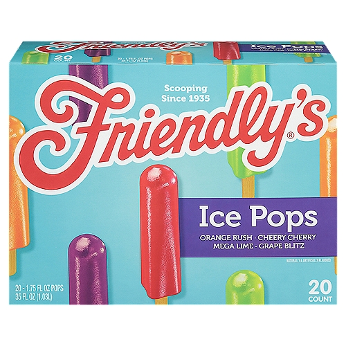 Friendly's Orange Rush/Cheery Cherry/Mega Lime/Grape Blitz Ice Pops 20 - 1.75 fl oz Pops