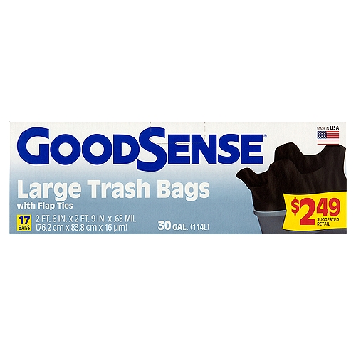 Good Sense Large 30 Gal. Trash Bags with Flap Ties, 17 count