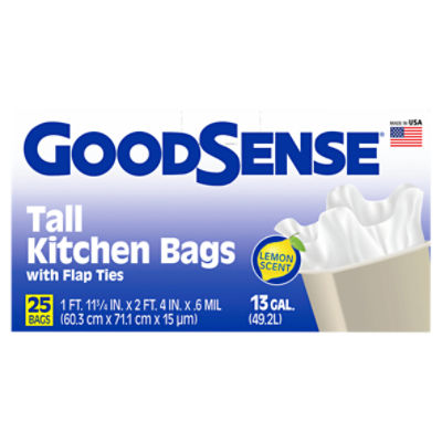 Good Sense 13 Gal. Lemon Scent Tall Kitchen Bags with Flap Ties, 25 count, 25 Each