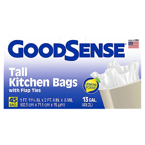 Good Sense 13 Gal. Lemon Scent Tall Kitchen Bags with Flap Ties, 45 count