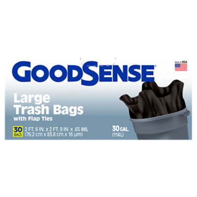 Good Sense 30 Gal. Large Trash Bags with Flap Ties, 30 count, 30 Each