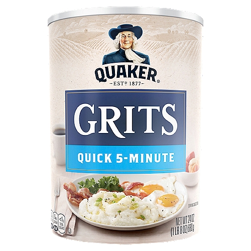 Quaker Grits, 24 oz
Delicious Anytime.
Our grit make a great addition to any meal! Enjoy one of our many delicious flavors, or mix things up and try adding your own grits topper your family will love - from savory butter, shredded cheese, green onions, or shrimp, to sweet cream, honey or sugar.