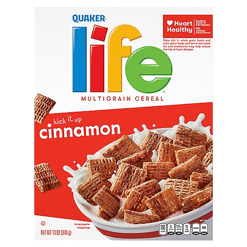 Quaker Life Cinnamon Multigrain Cereal, 13 oz
There's nothing boring about your family, and your morning meals should match. We've spiced up your favorite family cereal with the lively taste of cinnamon. Enjoy the simple and sweet flavor of Life Cereal—made with whole grain Quaker Oats and wheat—with an aromatic, cinnamon twist.