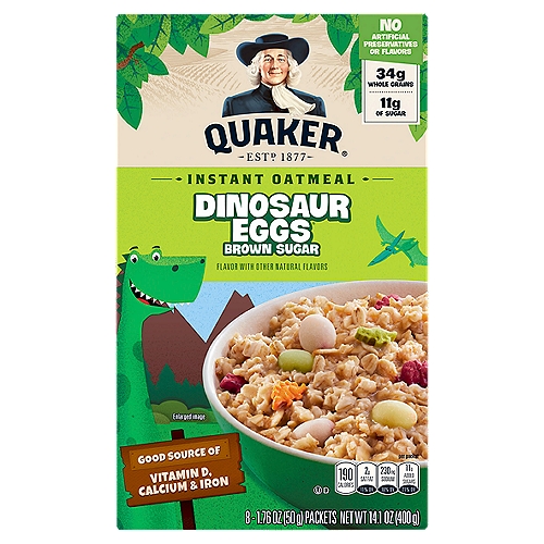 Quaker Dinosaur Eggs Brown Sugar Instant Oatmeal, 1.76 oz, 8 count