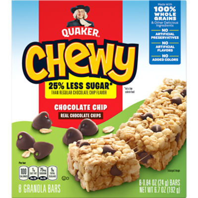 Quaker Chewy Granola Bars Less Sugar Chocolate Chip 0.84 Oz, 8 Ct, 6.7 Ounce