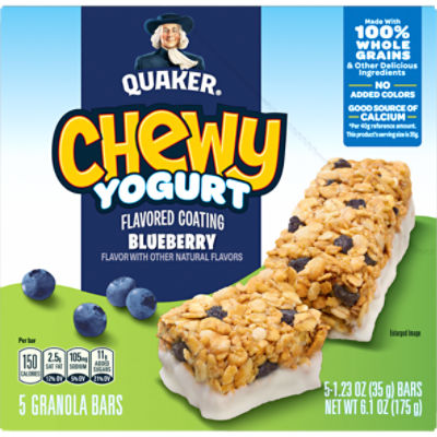 Quaker Chewy Yogurt Flavored Coating Granola Bars, Blueberry, 1.23 Oz, 5 Count