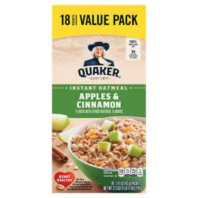 Quaker Instant Oatmeal Apple & Cinnamon 1.51 Oz 18 Count The Fresh Grocer