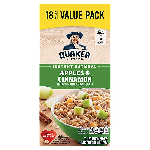 Quaker Instant Oatmeal Apple & Cinnamon 1.51 Oz 18 Count