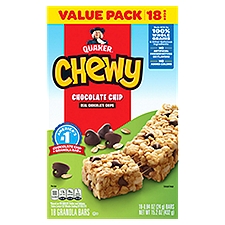 Quaker Chewy Chocolate Chip Granola Bars Value Pack, 0.84 oz, 18 count