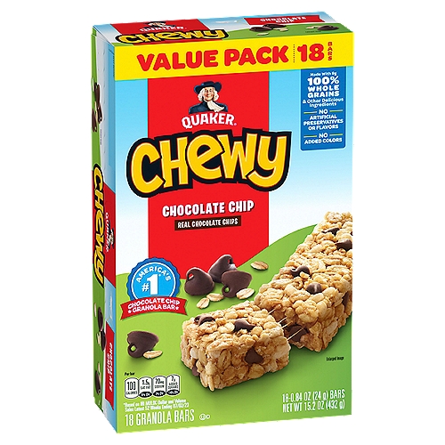Quaker Chewy Chocolate Chip Granola Bars Value Pack, 0.84 oz, 18 count