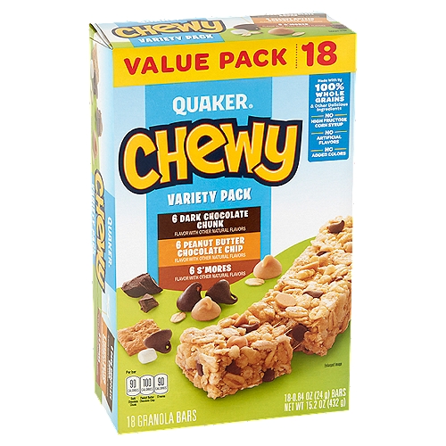 Quaker Chewy Granola Bars Variety Pack, 0.84 oz, 18 count