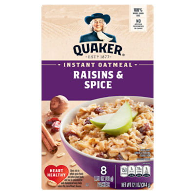 Quaker Raisins & Spice Instant Oatmeal, 1.51 oz, 8 count, 12.1 oz The